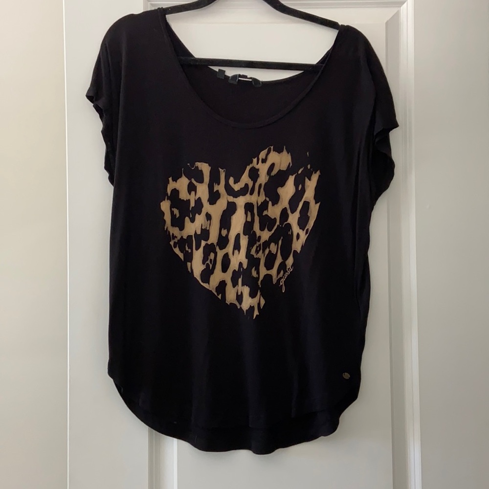 Oversized black leopard heart tee